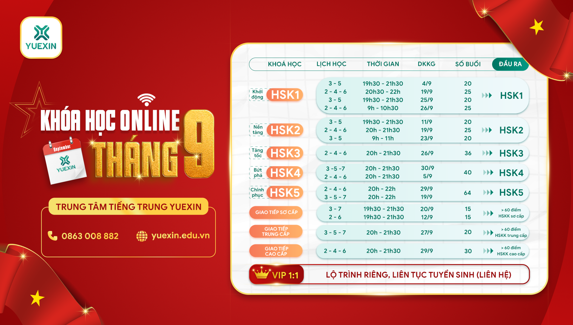 Lịch khai giảng tháng 9/2025 online
