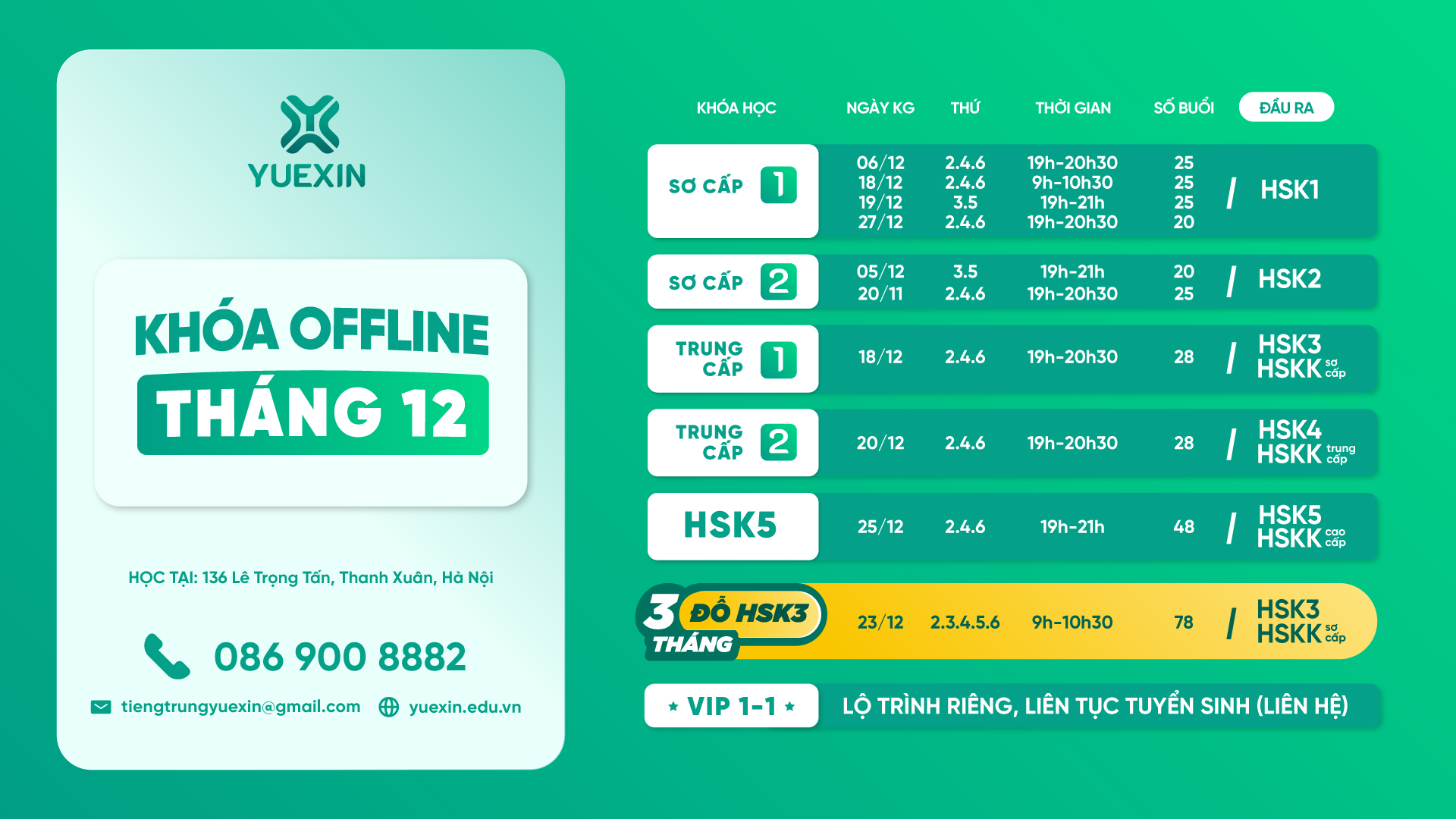 LỊCH KHAI GIẢNG KHÓA OFFLINE THÁNG 12
