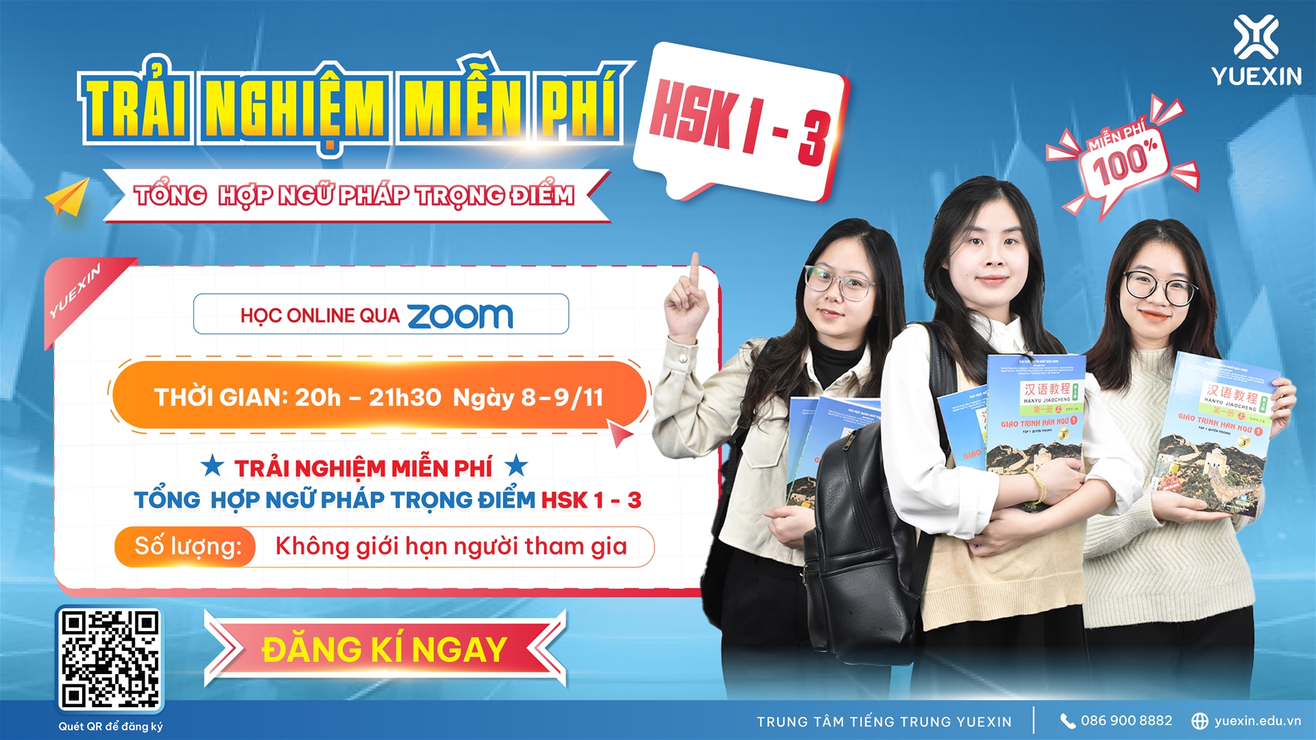 CƠ HỘI DUY NHẤT ÔN TRỌN NGỮ PHÁP HSK1–3 MIỄN PHÍ CÙNG YUEXIN