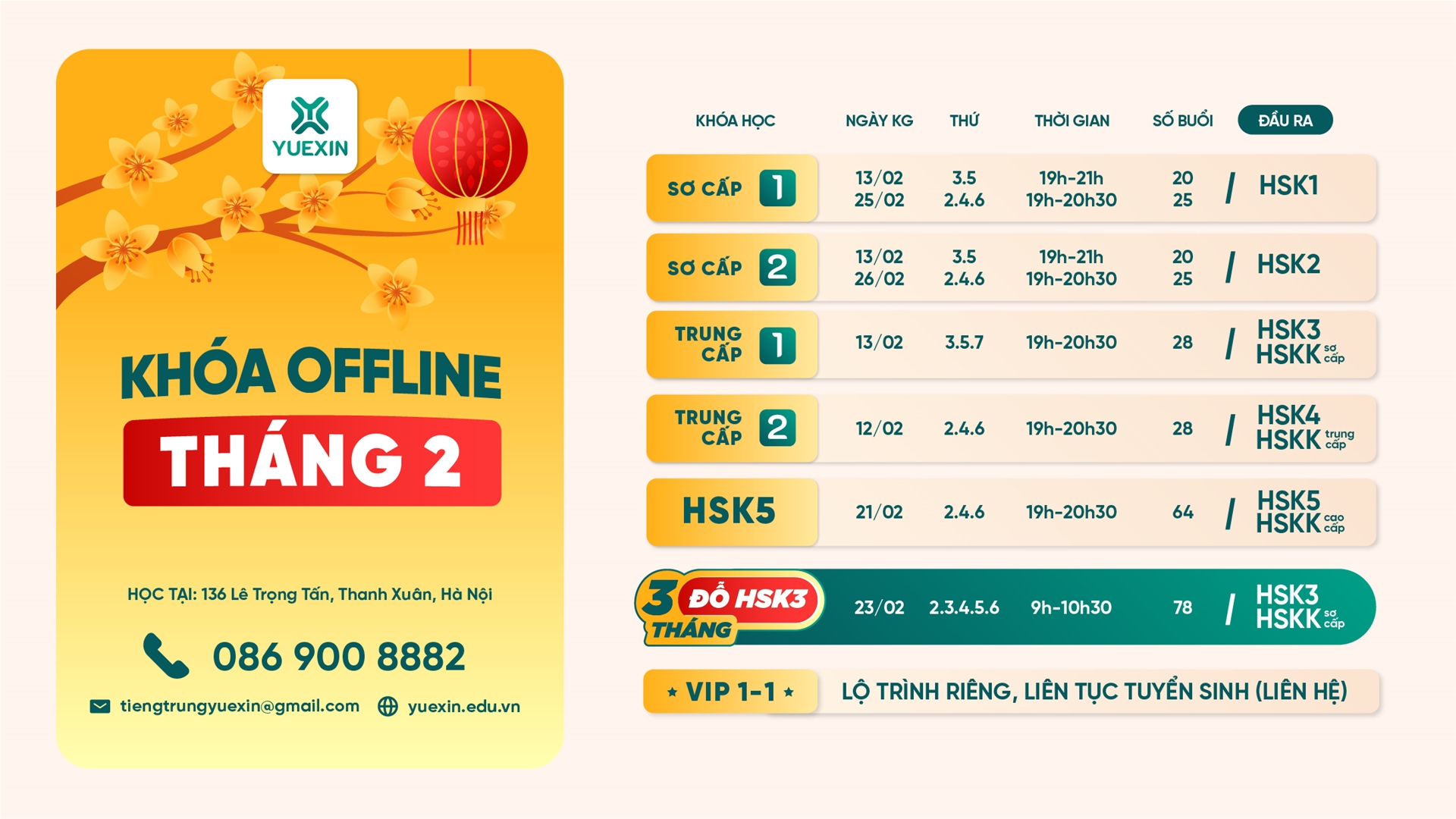 LỊCH KHAI GIẢNG KHÓA OFFLINE THÁNG 2/2025
